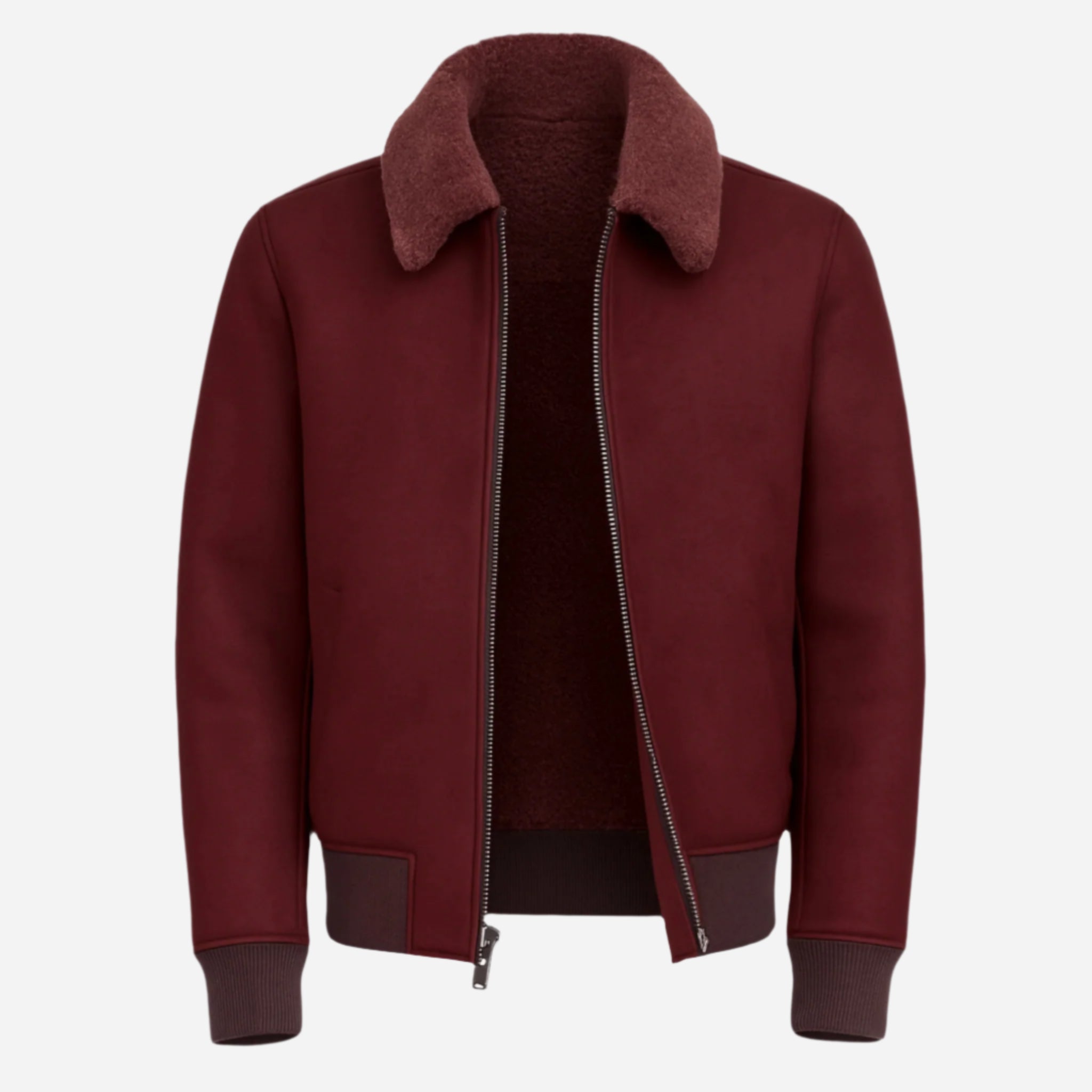 Men's Shearling Bomber Jacket with Faux Fur Collar Verified Leather