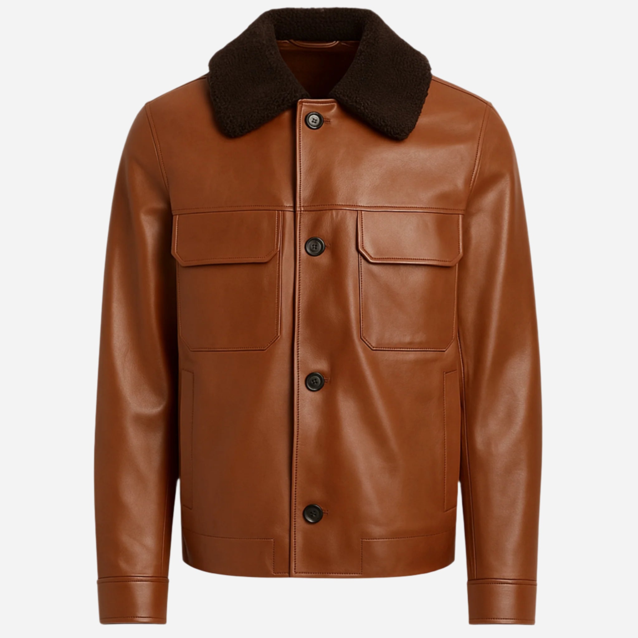 Brown Shearling Collar Leather Jacket Verified Leather