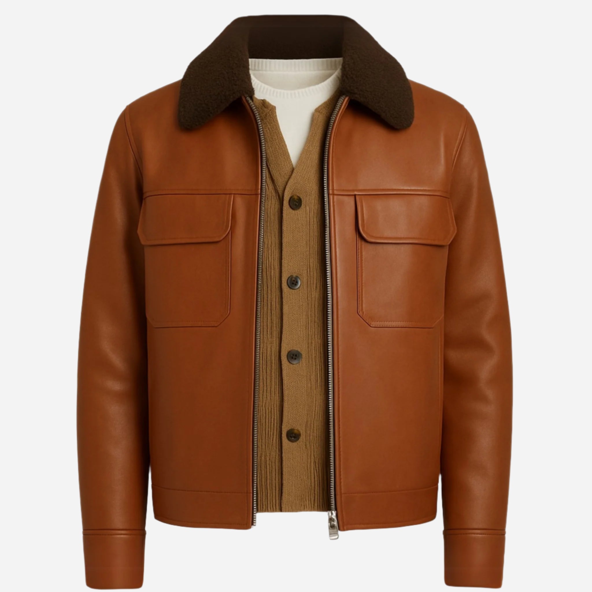Brown Shearling Collar Leather Jacket Verified Leather