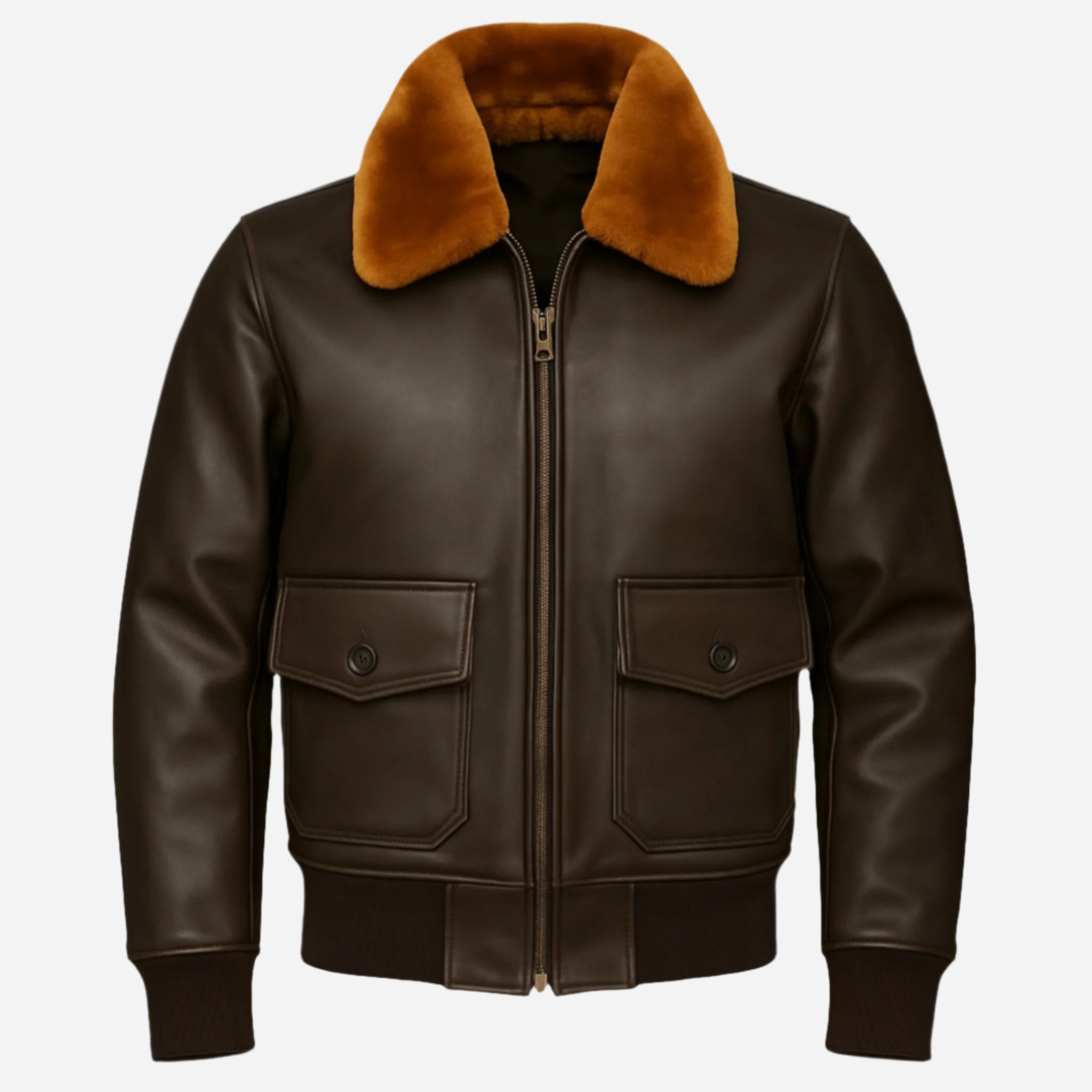 Brown Navy Shearling Collar Leather Jacket Verified Leather