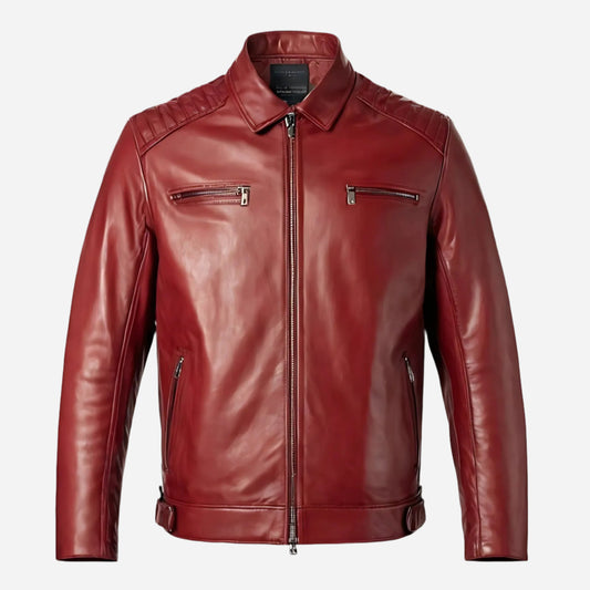 Mens Plain Red Leather Jacket