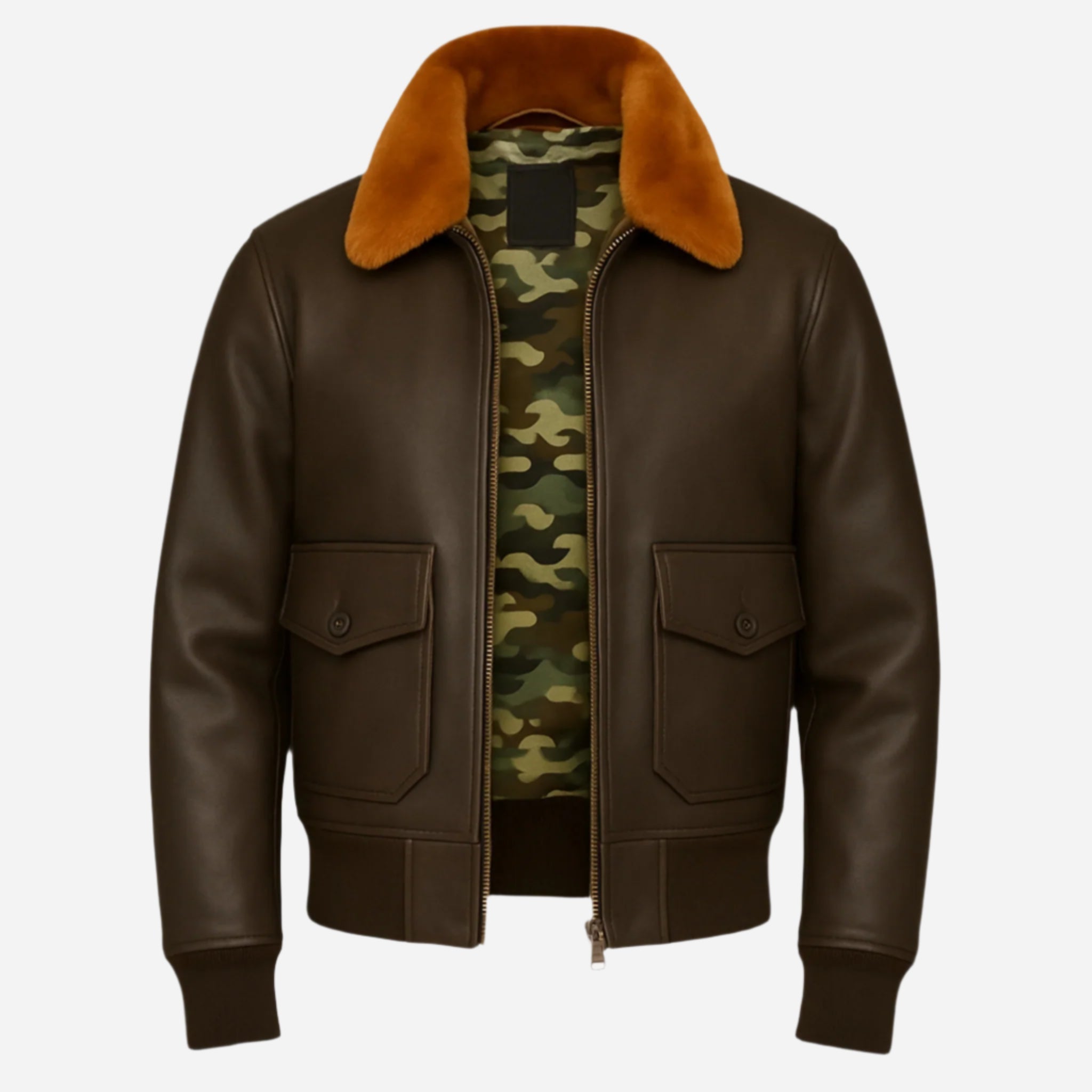 Brown Navy Shearling Collar Leather Jacket Verified Leather