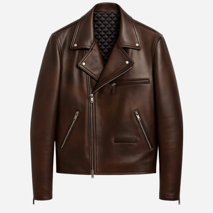 Brown Asymmetric Zip Motorcycle leather Jackets Verified Leather