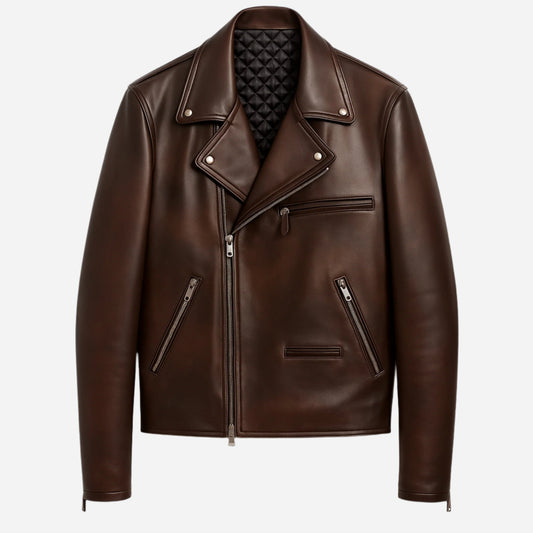 Brown Asymmetric Zip Motorcycle leather Jackets Verified Leather