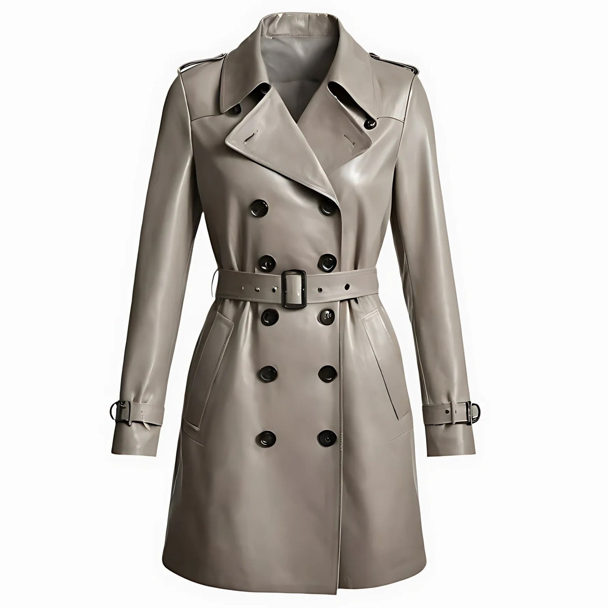 Grey Breasted Women’s Leather Trench Coat Verified Leather