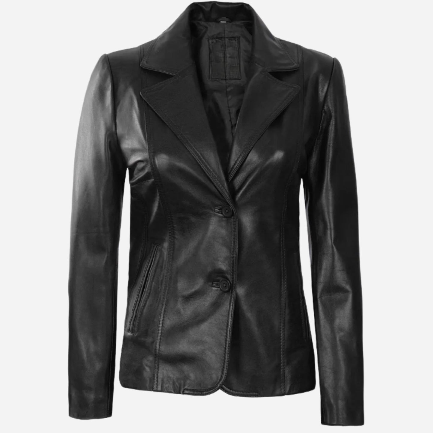 Womens Two Button Black Premium Leather Blazer Verified Leather