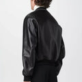 Black Zip Up Bomber Leather Jacket for Men