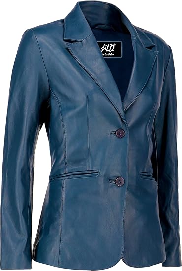 Classic 2-Button Lambskin Leather Blazer Women