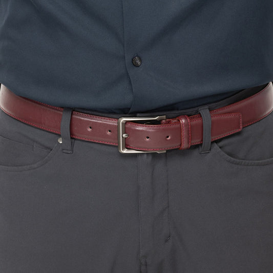 Single-Stitch Leather Belt - Burgundy Verified Leather