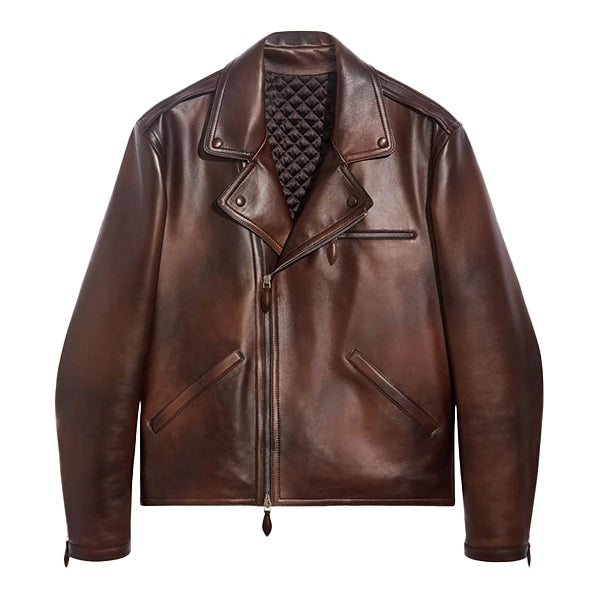 Brown Asymmetric Zip Motorcycle leather Jackets Verified Leather