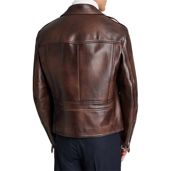 Brown Asymmetric Zip Motorcycle leather Jackets Verified Leather