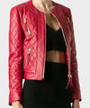 Womens Quilted Red Leather Jacket