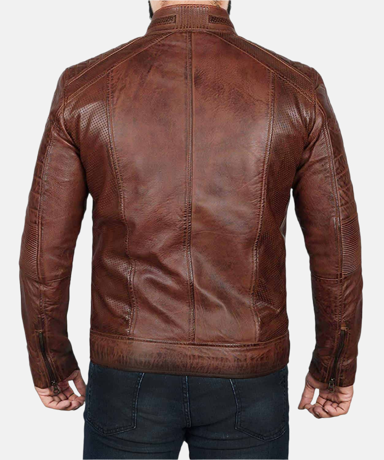 Men Brown Distressed Biker Leather Jacket