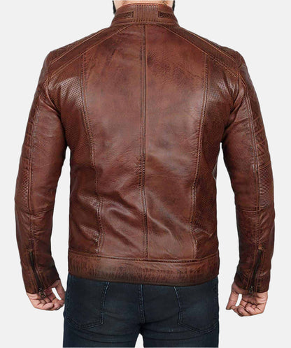 Men Brown Distressed Biker Leather Jacket