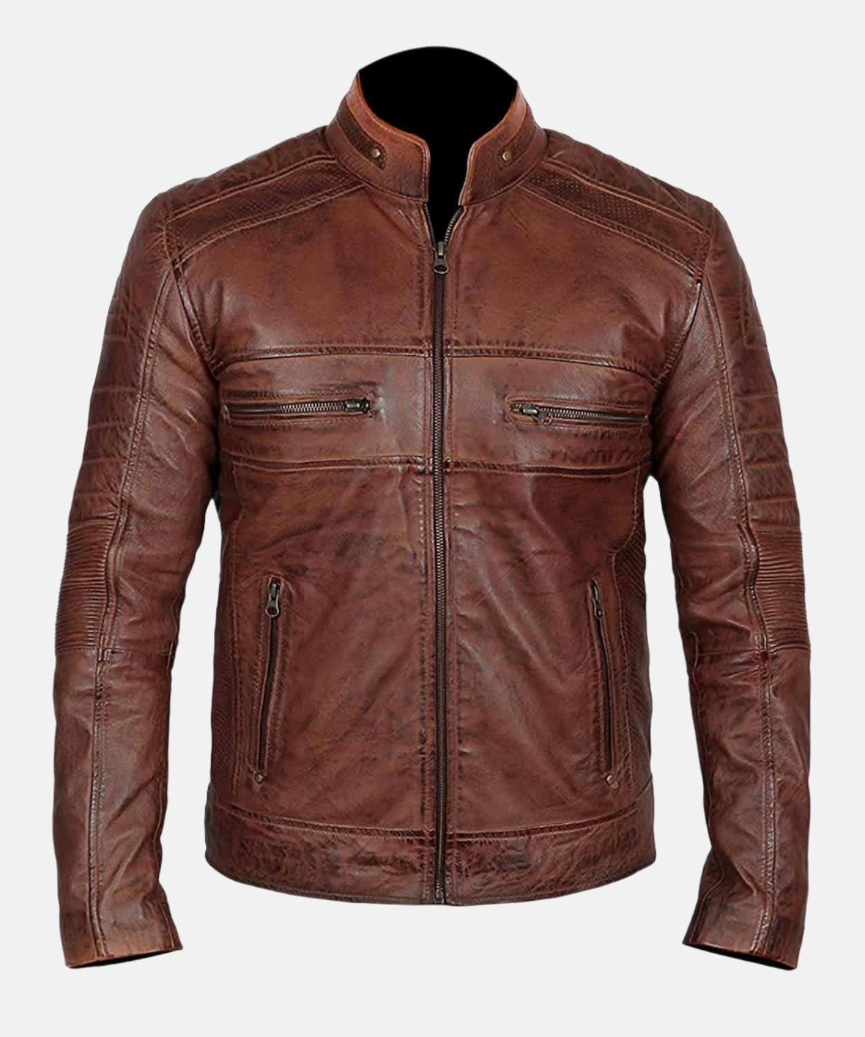 Men Brown Distressed Biker Leather Jacket