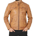 Mens Brown Quilted Leather Motorcycle Jacket