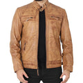 Mens Brown Quilted Leather Motorcycle Jacket