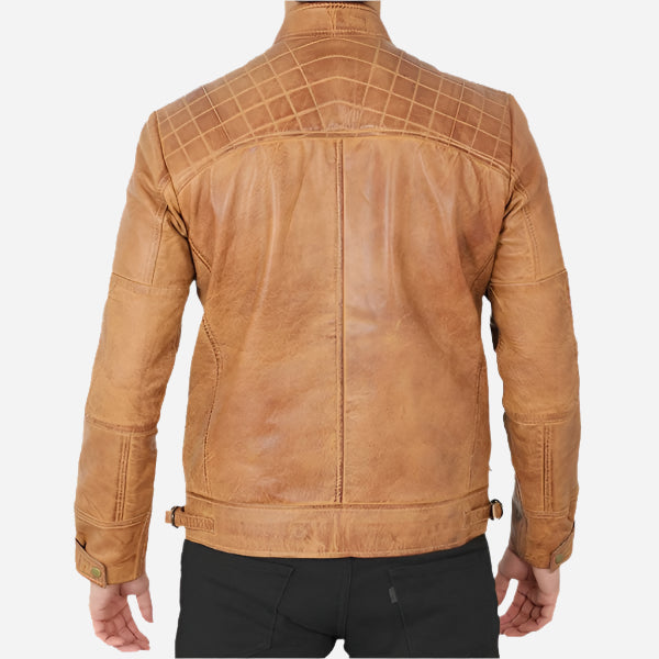 Mens Brown Quilted Leather Motorcycle Jacket