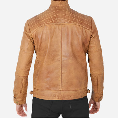 Mens Brown Quilted Leather Motorcycle Jacket