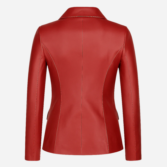 Double Breasted Lambskin Leather Blazer Women Verified Leather