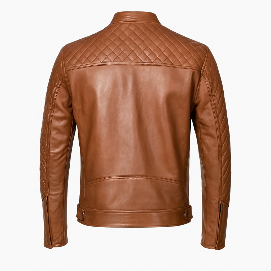 Mens Brown Quilted Leather Motorcycle Jacket Verified Leather