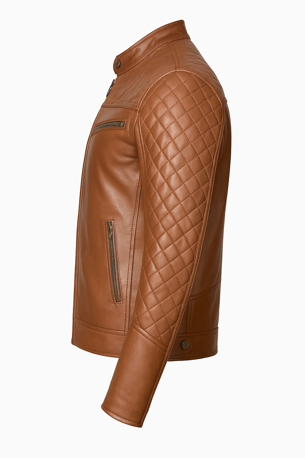 Mens Brown Quilted Leather Motorcycle Jacket Verified Leather