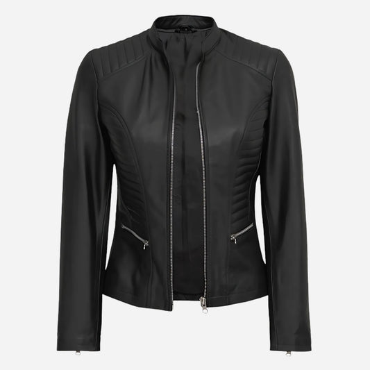 Women's Tall Black Biker Leather Jacket