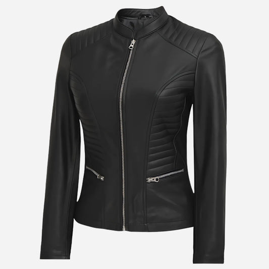 Women's Tall Black Biker Leather Jacket