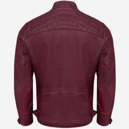 Real Leather Jacket Men - Quilted Motorcycle Style Euro Collar