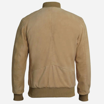 Men's Camel Brown Suede Bomber Jacket Verified Leather