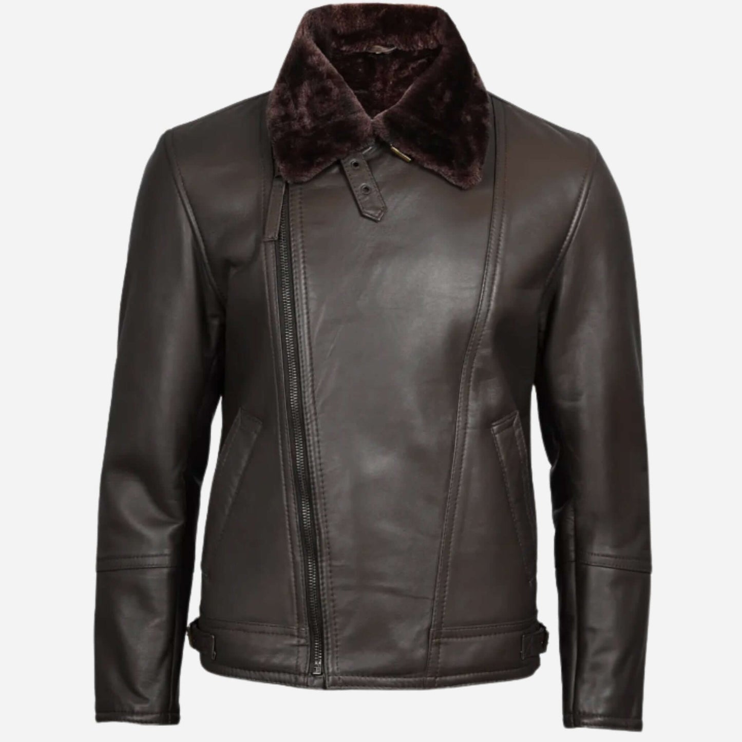 Men's Dark Brown Shearling Leather Moto Jacket Asymmetrical Shearling Lining Verified Leather