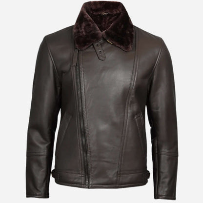 Men's Dark Brown Shearling Leather Moto Jacket Asymmetrical Shearling Lining Verified Leather