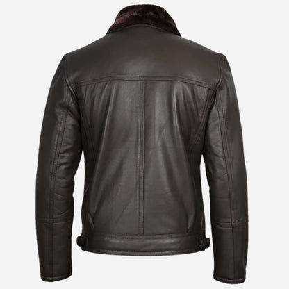 Men's Dark Brown Shearling Leather Moto Jacket Asymmetrical Shearling Lining Verified Leather