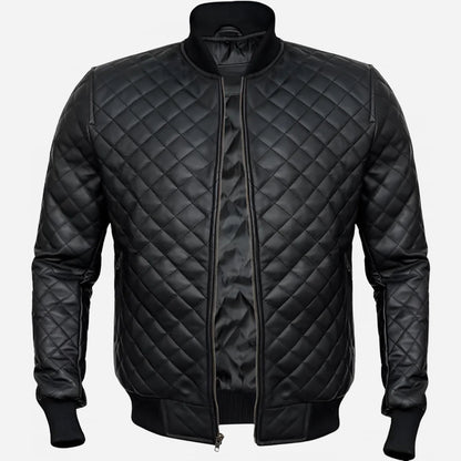Men's Black Quilted Bomber Jacket