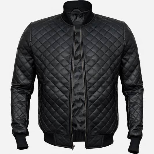 Men's Black Quilted Bomber Jacket