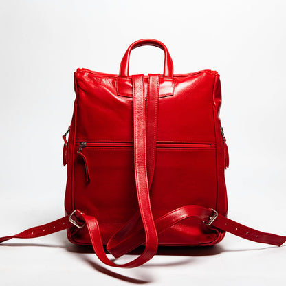 Student Leather Backpack - Red Verified Leather