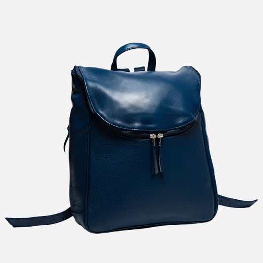 Student Leather Backpack - Blue Verified Leather