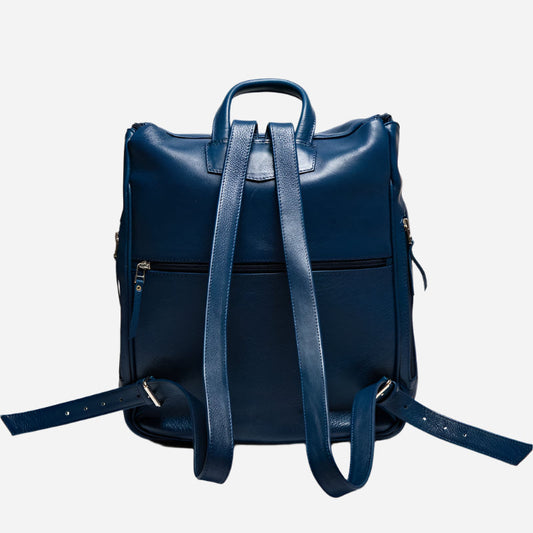 Student Leather Backpack - Blue Verified Leather