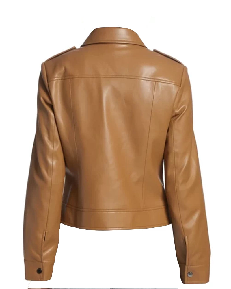 Faux Brown Women Leather Jacket