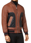 Men's Brown and Black Leather Bomber Jacket