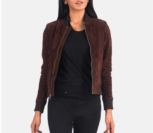 Bliss Brown Suede Bomber Jacket Verified Leather