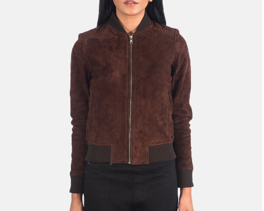 Bliss Brown Suede Bomber Jacket Verified Leather