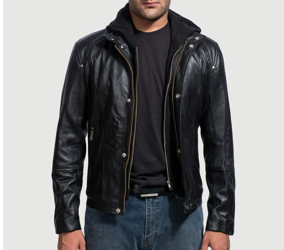 Black Hooded Leather Jacket Verified Leather