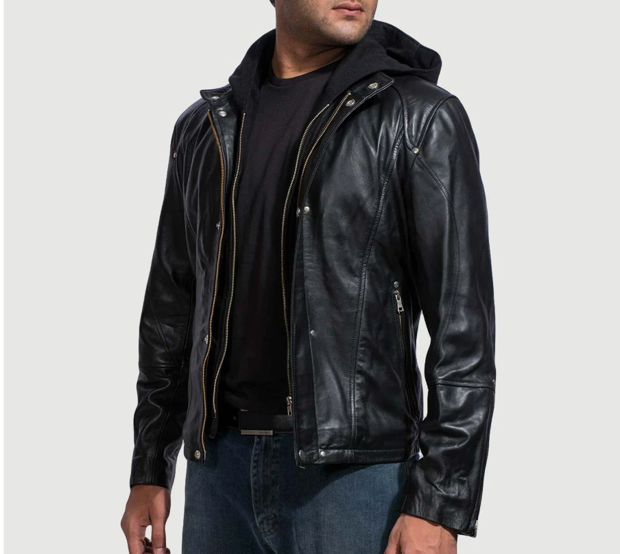 Black Hooded Leather Jacket Verified Leather