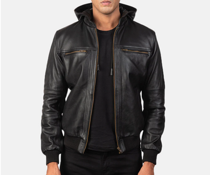 Bouncer Biz Black Leather Bomber Jacket Verified Leather