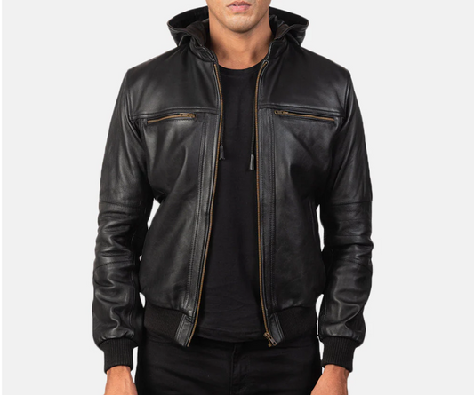 Bouncer Biz Black Leather Bomber Jacket Verified Leather