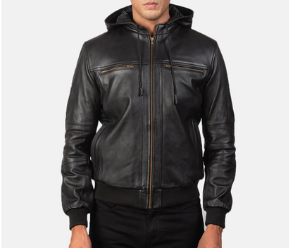Bouncer Biz Black Leather Bomber Jacket Verified Leather