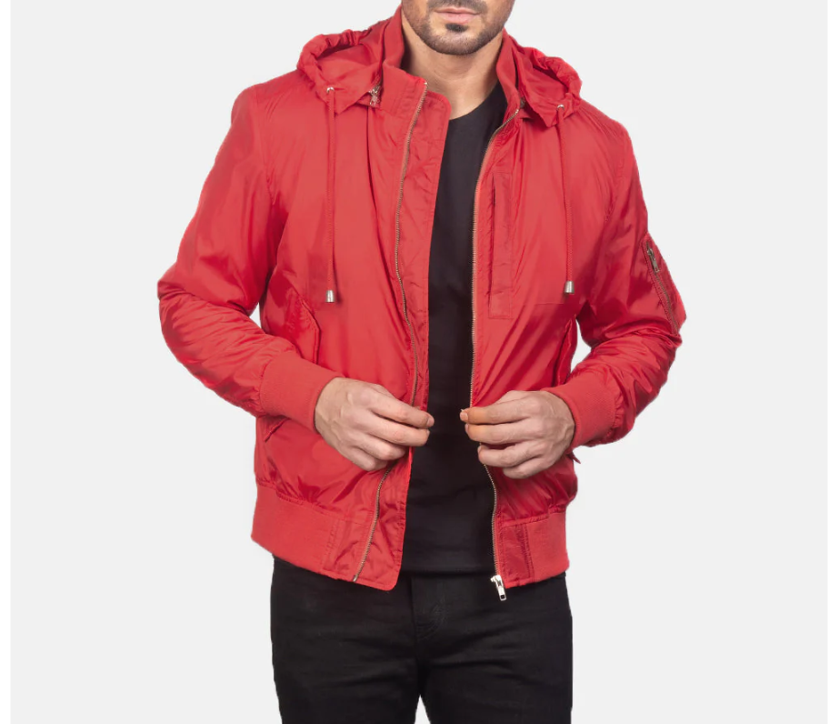 Red Hooded Bomber Jacket Verified Leather
