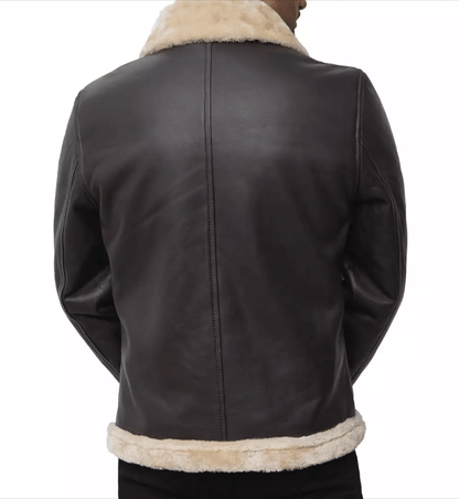 Mens Real Leather Dark Brown Shearling Bomber Jacket Verified Leather