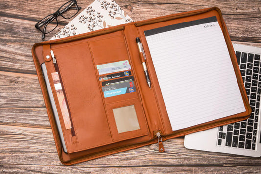 Zip-Up Leather Padfolio - Tan Verified Leather